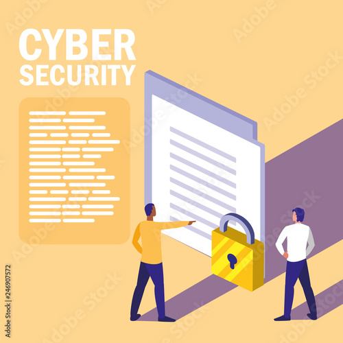 mini people with document and cyber security