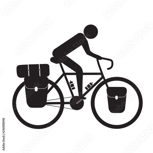 Cyclist riding bikepacking touring bicycle vector