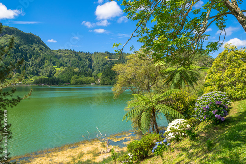 Beautiful view of Furnas Lake Lagoa das Furnas  in S  o Miguel Island - Azores - Portugal