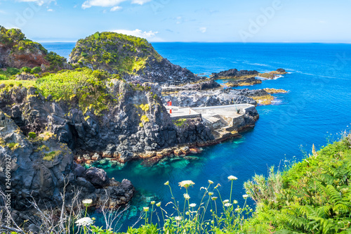 Beautiful view of the beach in Santa Cruz das Flores Village - Flores Island - Azores Portugal photo