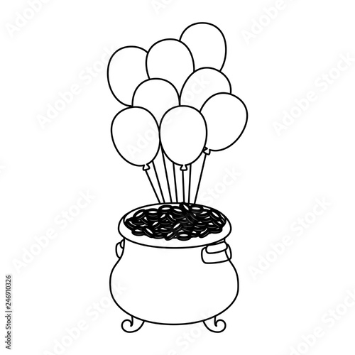 treasure cauldron with coins and balloons helium
