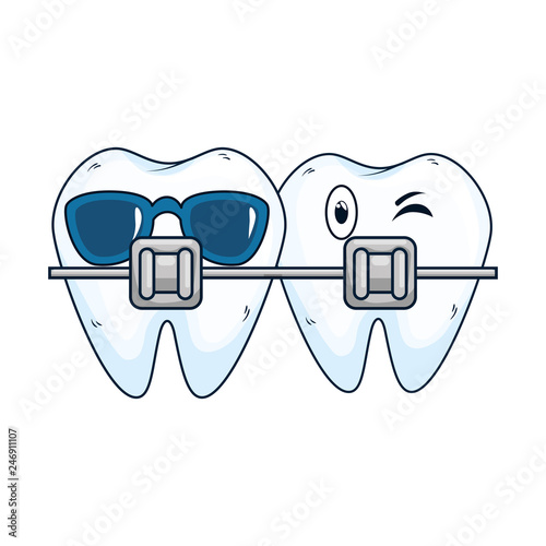 teeth with orthodontics kawaii characters