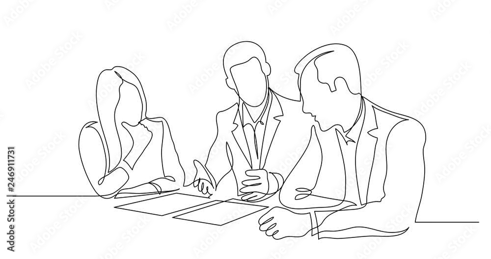 Self drawing line animation of business partners discussing details of work contract Self drawing line animation of business partners discussing details of work contract