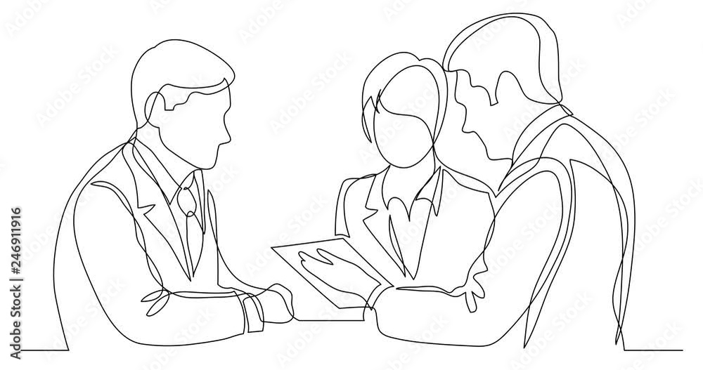 Self drawing line animation of business persons discussing working contract Self drawing line animation of business persons discussing working contract