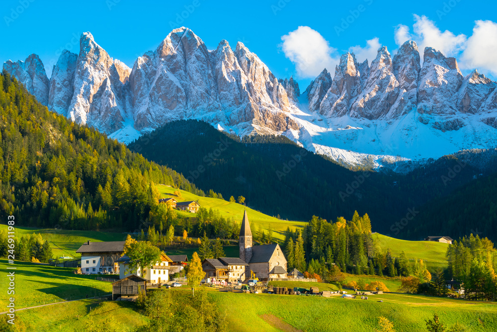 Beautiful - village Santa valley, Funes Wandbilder - sunset bei in Dolomites EuroPosters Val Maddalena Poster, Foto, di