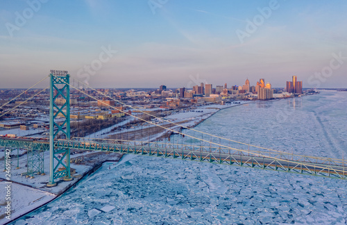 Detroit skyline and Ambassador Bridge  photo