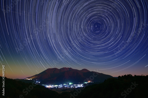 Star trails over 6 peaks of Mt. Sanbe