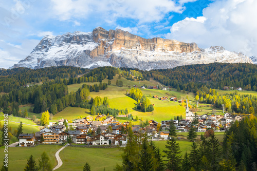 Beautiful view of Alta Badia Village in Trentino-Alto Adige - Dolomites - Italy photo