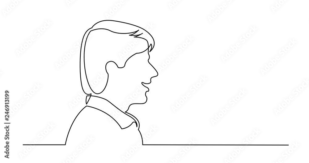 Self drawing line animation of profile portrait of smiling young man Self drawing line animation of profile portrait of smiling young man