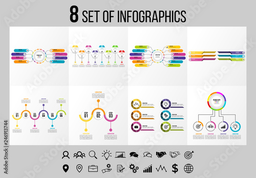 Set Of 8 Infographics Elements Vector Design Template. Business Data Visualization Infographics Timeline with Marketing Icons most useful can be used for workflow, presentation, diagrams, reports