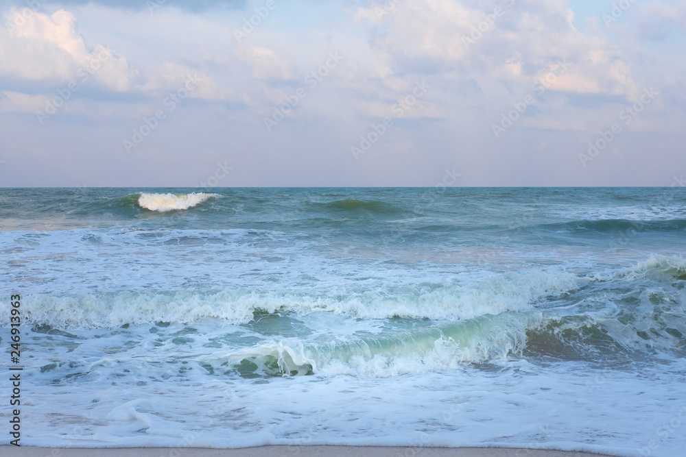 Fototapeta premium Beautiful pastel sunset sky with cloudscape over the Songkhla sea.