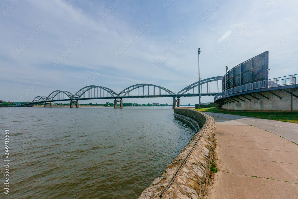 Centennial Bridge over Mississippi River in Davenport, Iowa, USA