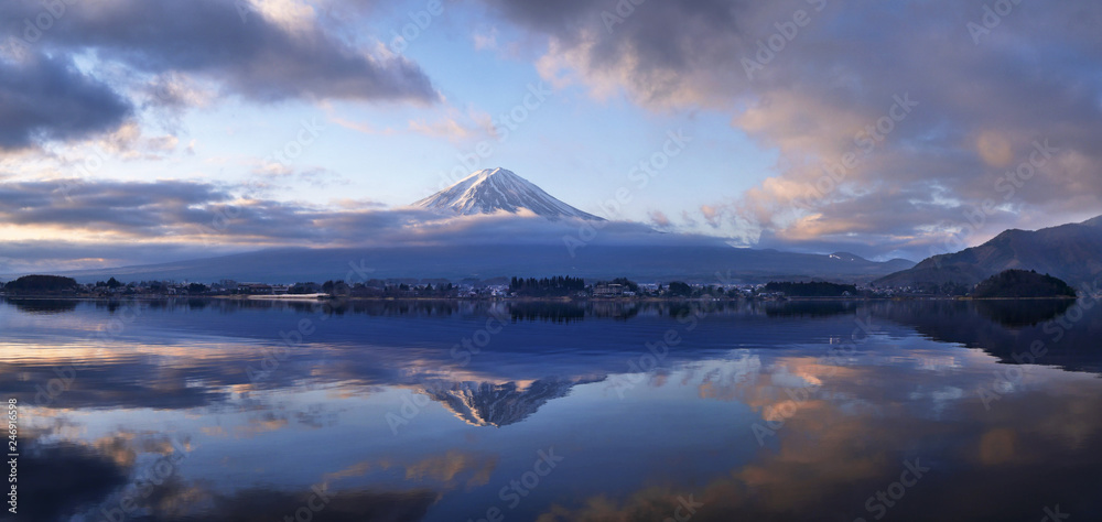 Fuji Mountain Morning on Lake Kawaguchi Panorama