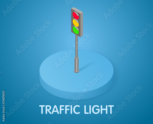 Traffic light isometric icon. Vector illustration. 3d concept