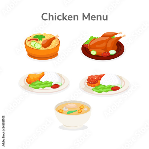 Set of Chicken Menu Cuisine From Various Types of Regions Vector Illustration