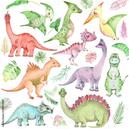 Watercolor dinosaurs collection