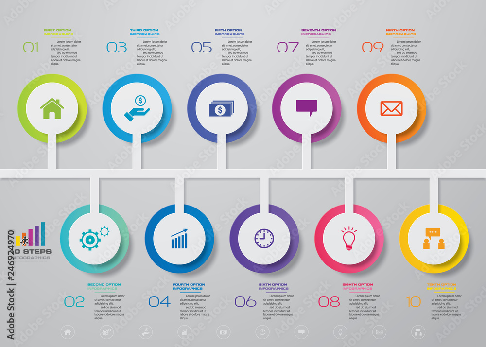 10 steps timeline infographic element. 10 steps infographic, vector ...