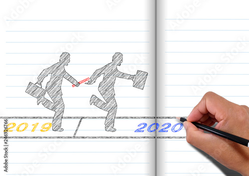 19年から年へバトンパスを行うビジネスマン Stock イラスト Adobe Stock