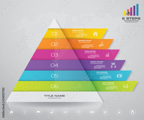 6 steps pyramid with free space for text on each level. infographics, presentations or advertising. EPS10.