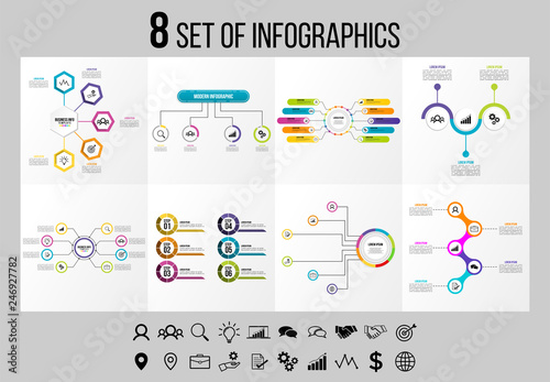 Set 8 Of Infographics Elements Vector Design Template. Business Data Visualization Infographics Timeline with Marketing Icons most useful can be used for workflow  presentation  diagrams  reports