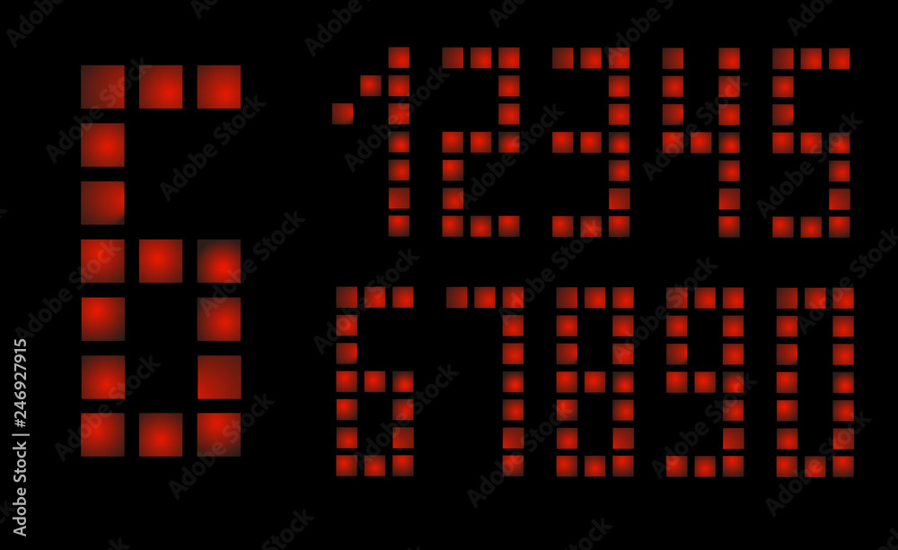 set of vector digital numbers on black background for digital board set of vector digital numbers on black background for digital board