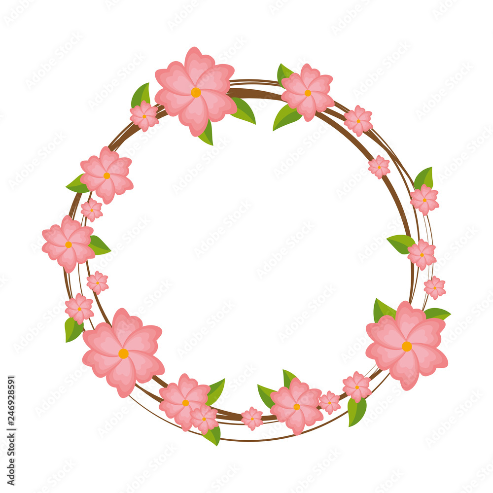 circular frame with flowers and leafs