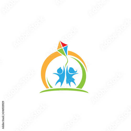 Happy kids logo vector illustration. children logo. child care. kindergarten. pre school. icon. vector illustration. minimalist - Vector eps 10