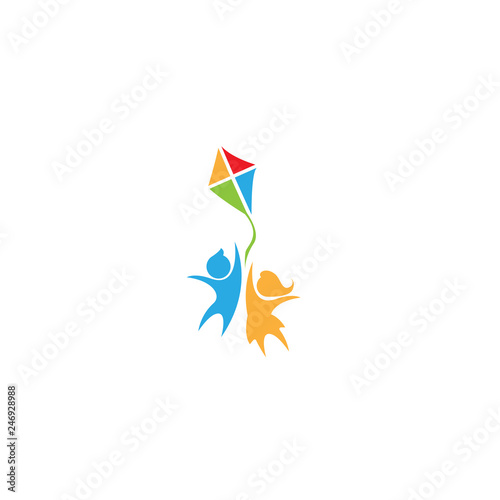 Happy kids logo vector illustration. children logo. child care. kindergarten. pre school. icon. vector illustration. minimalist - Vector eps 10