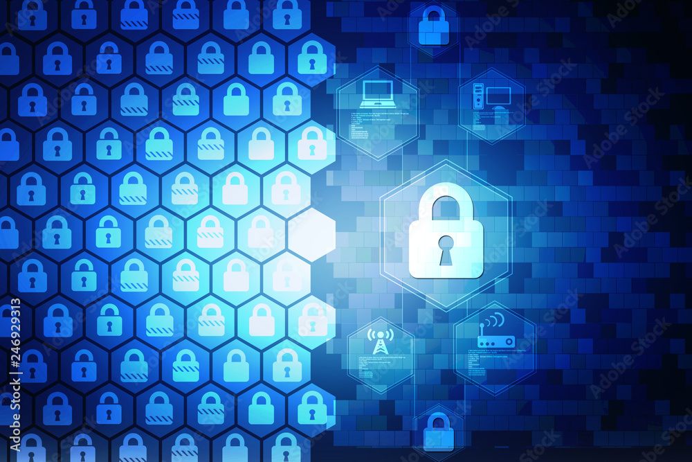 2d illustration Safety concept: Closed Padlock on digital background