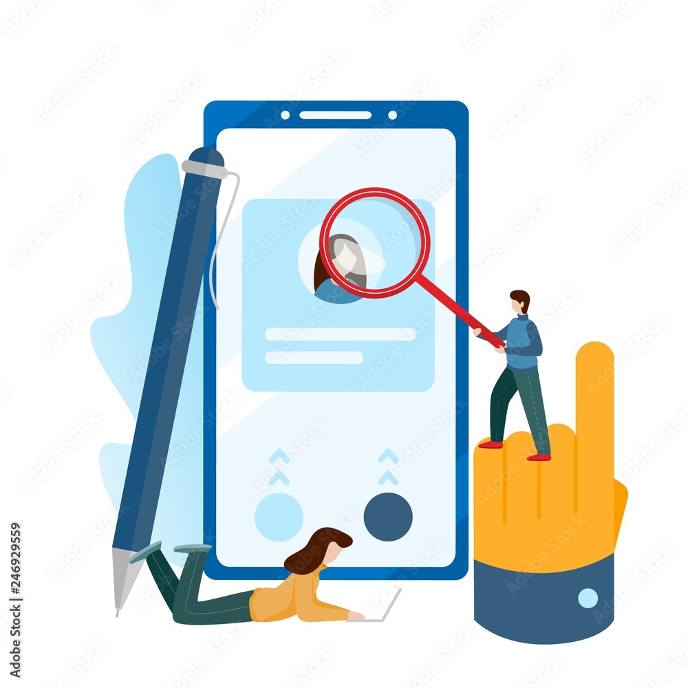 Concept of the call, address book, note book. Tiny people. Contact us icon. Concept of the call, address book, note book. Tiny people. Contact us icon.