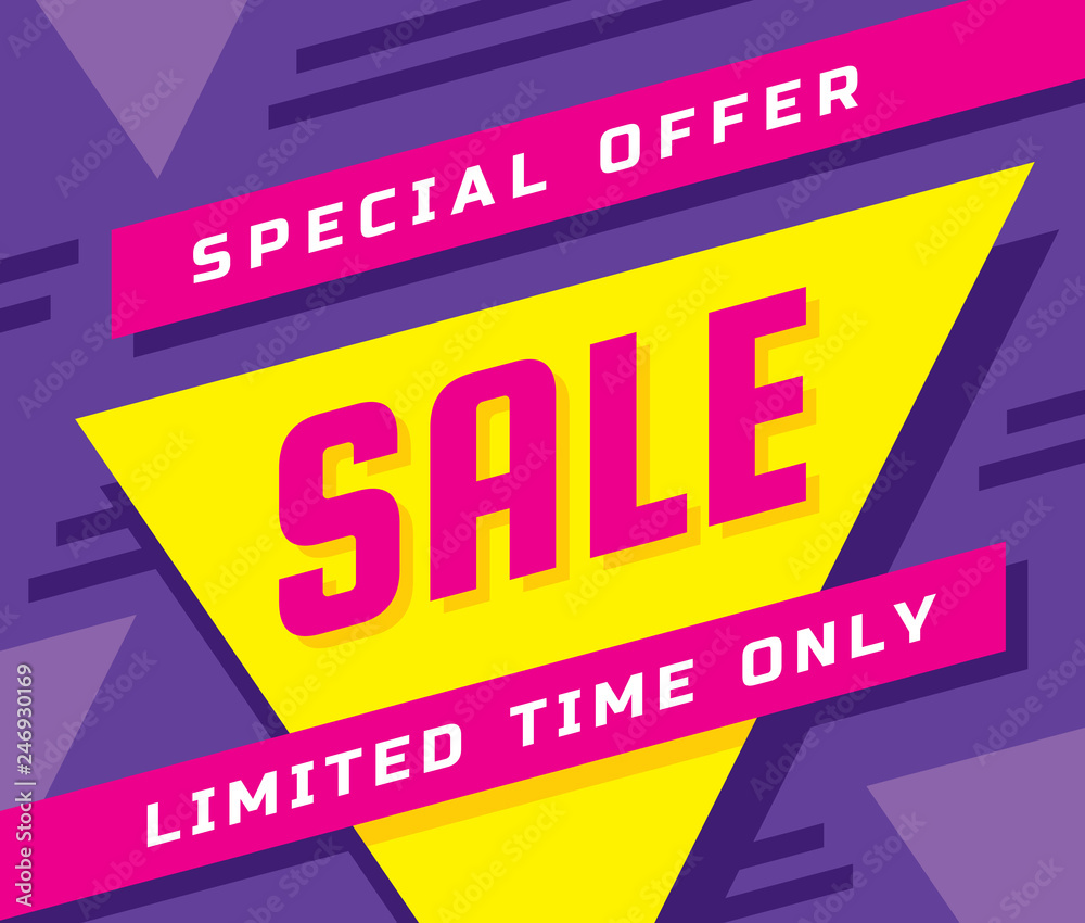 Sale concept banner vector illustration. Special offer abstract geometric layout. Limited time only. Buy now. graphic design poster.