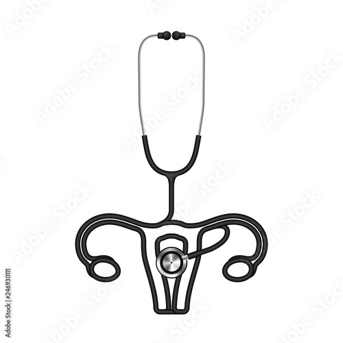 Ovary and uterus shape made from Stethoscope cable black color and Medical Science Organ concept design illustration isolated on white background, with copy space vector eps 10