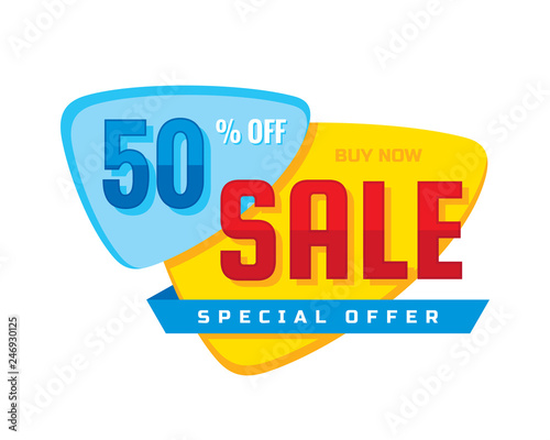 Sale 50% off discount - creative vector banner illustration. Abstract promotion concept layout on white background. Special offer sticker. Design elements. 
