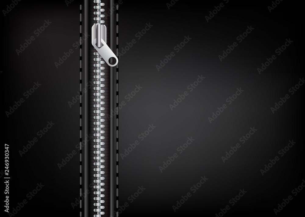 Vector silver zipper on a leather background