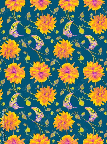 seamless floral pattern with flowers dahlias