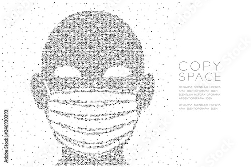 Head with Dust mark or particulate respirator Abstract Geometric Square box pixel pattern, Pollution PM 2.5 concept black color illustration isolated on white background with copy space, vector eps 10