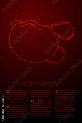 Dust mark or particulate respirator Abstract Geometric Bokeh light circle dot pixel pattern, Pollution PM 2.5 concept illustration isolated on red gradient background with copy space, vector