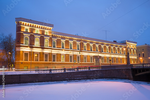 Building in the light of January evening. Saint Petersburg