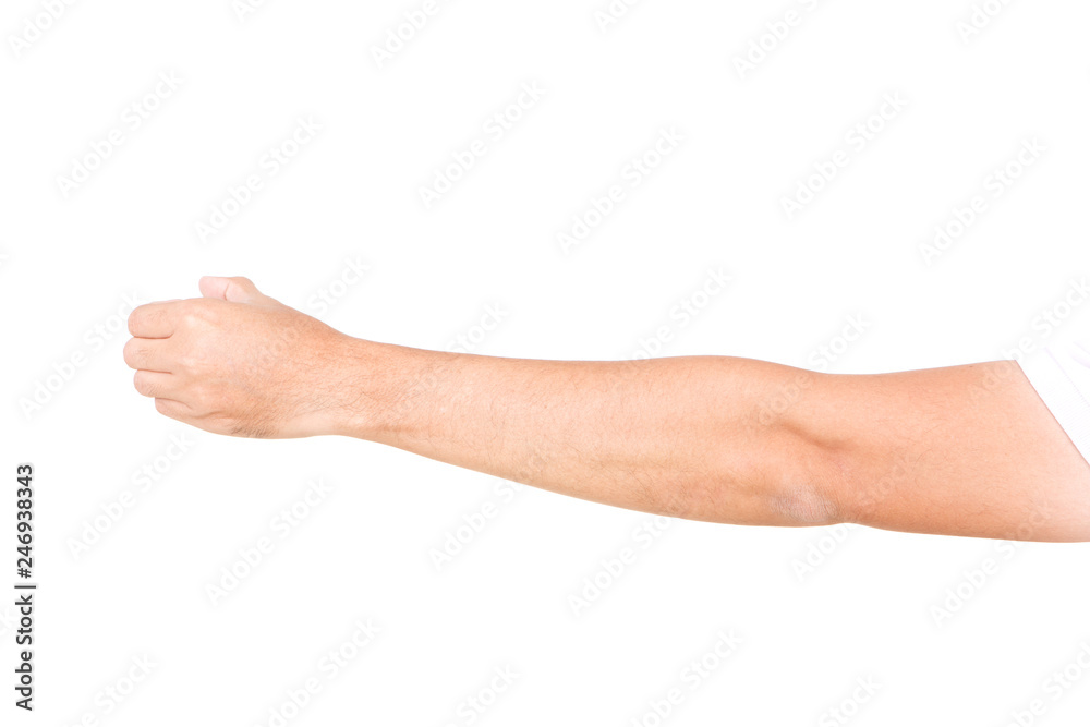 Male hand gestures isolated over the white background.