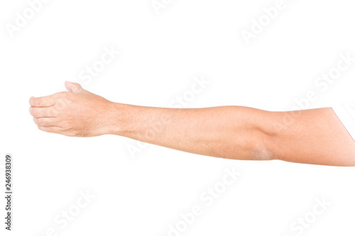 Male hand gestures isolated over the white background.