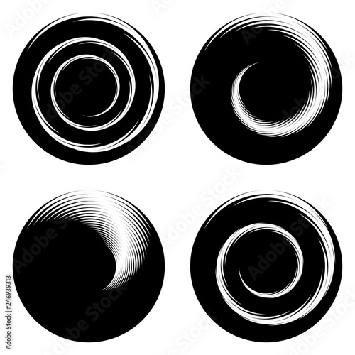 Set of design monochrome spiral movement illusion icons