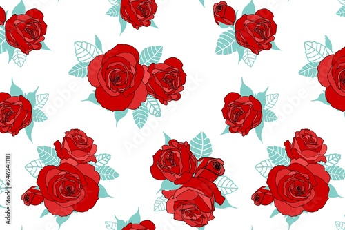 Beautiful floral pattern. Red roses on white background.