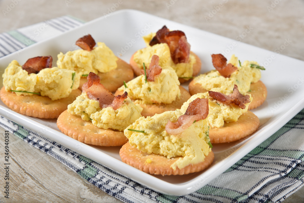 Deviled egg and bacon snack