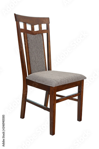 Dining room elegant chair. Classic brown wooden chair for dining and kitchen  isolated on white background