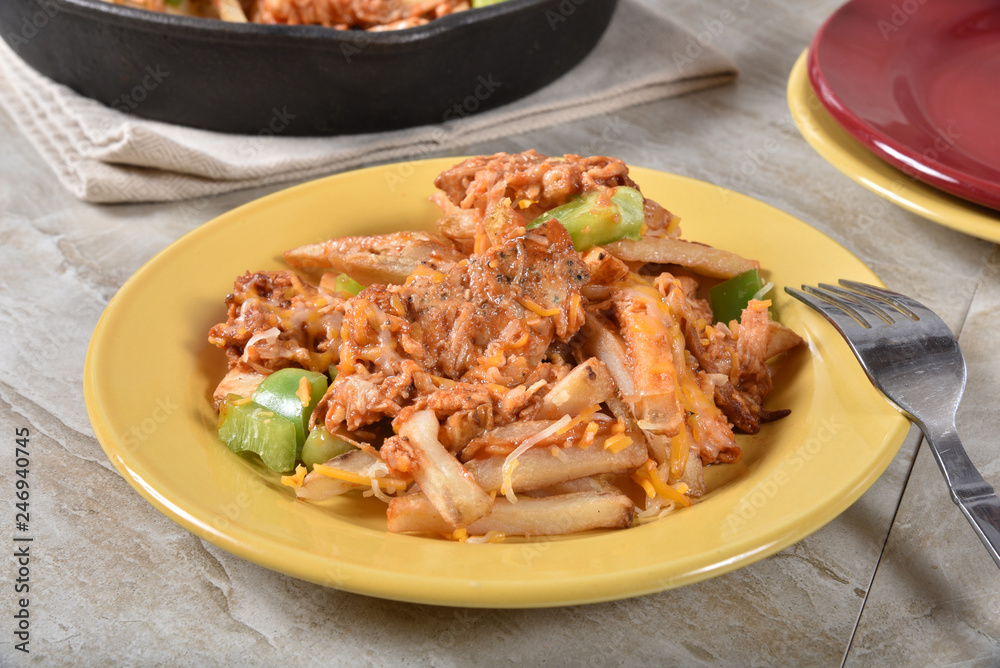 Loaded french fries with chicken and cheese Loaded french fries with chicken and cheese