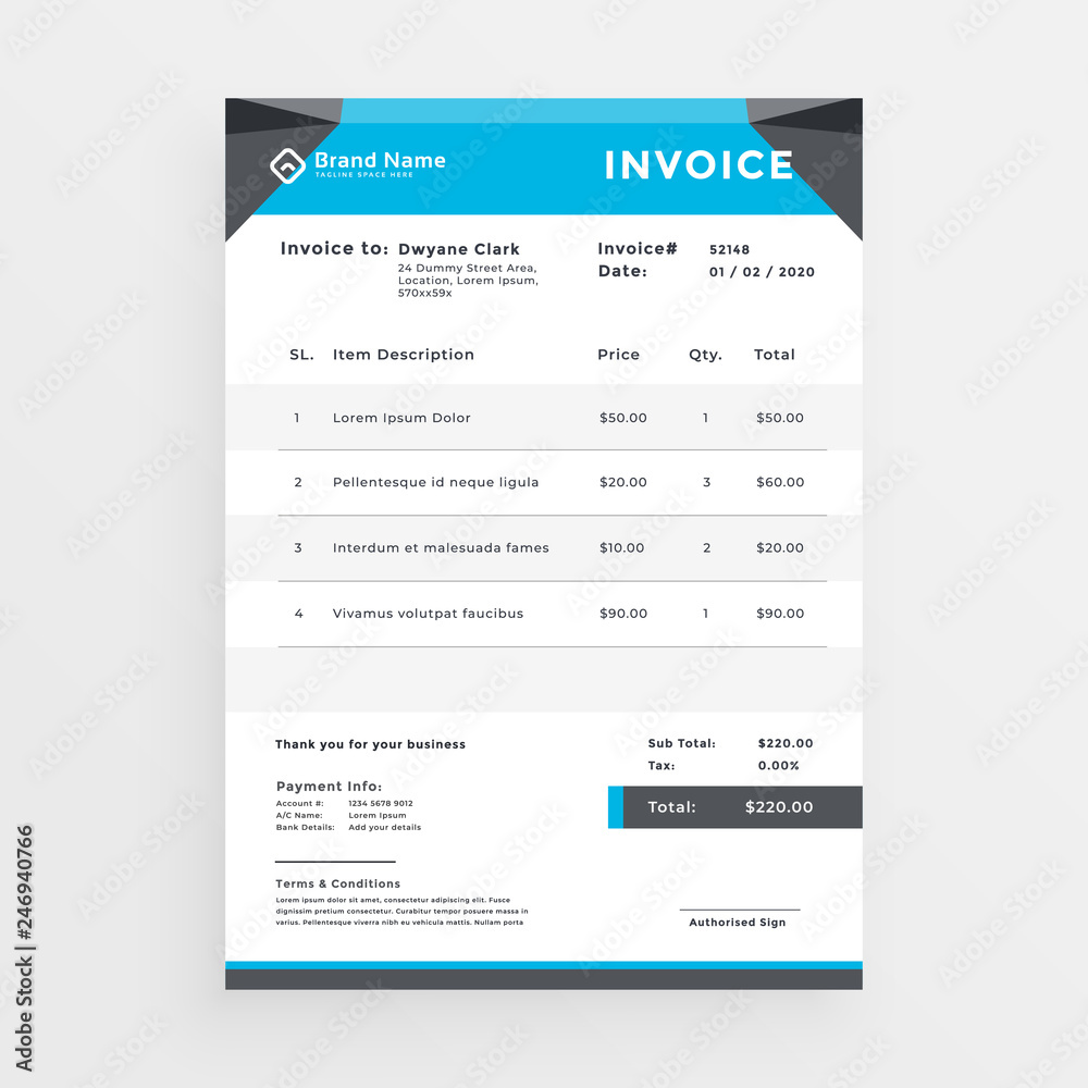 blue geometric business invoice template design