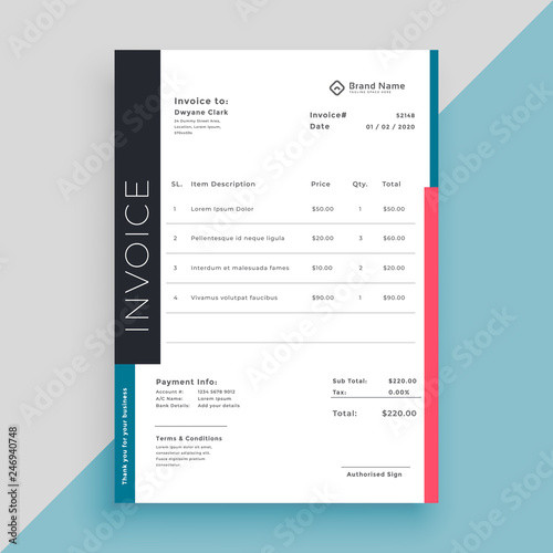 clean modern invoice business template