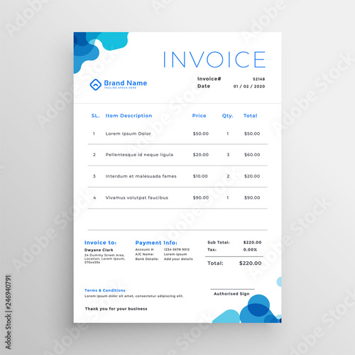 clean blue abstract business invoice template