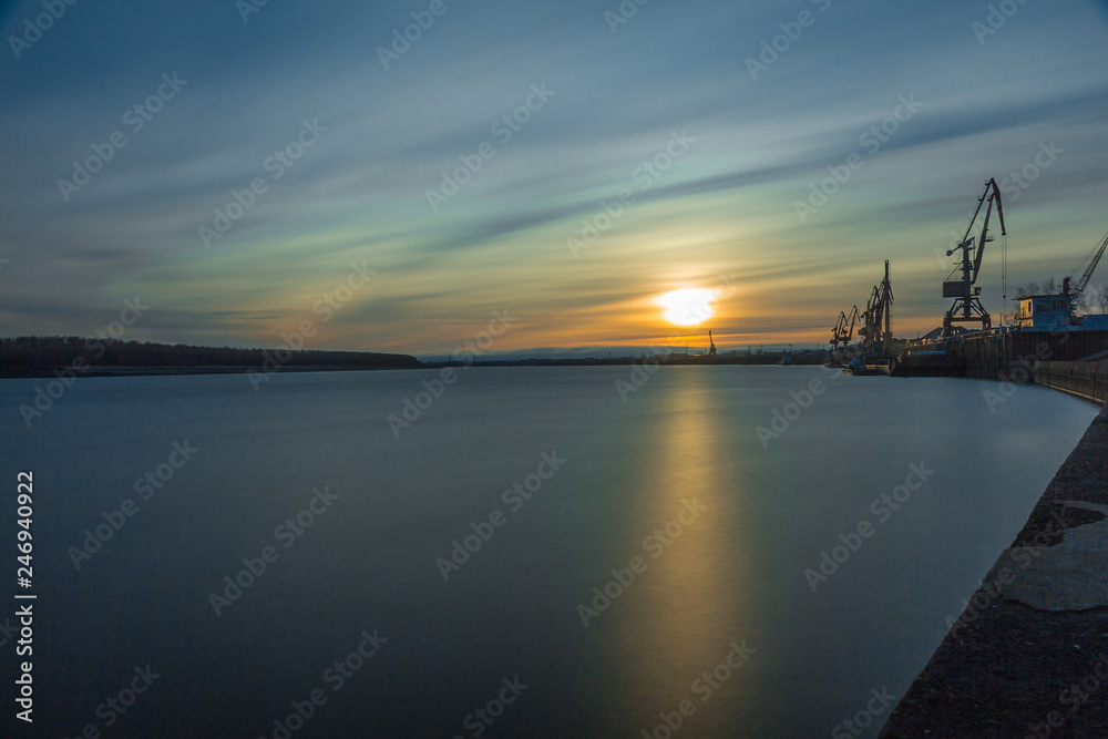 Nizhnevartovsk, sunset over river Ob