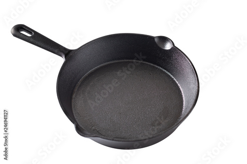 Kitchen tools Blank Cast-Iron Skillet pan isolated with clipping path on white background